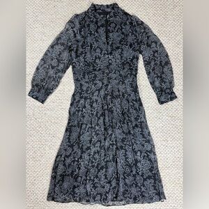 NWOT Talbots Paisley Button Front Long Sleeve Dress in Black and White